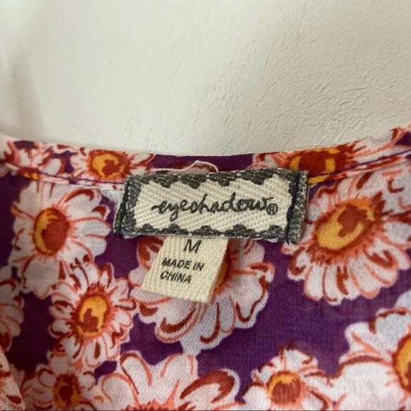 Daisy Floral Layered Cold Shoulder Top Tie Straps Sleeve Lightweight Size Medium - Picture 5 of 11